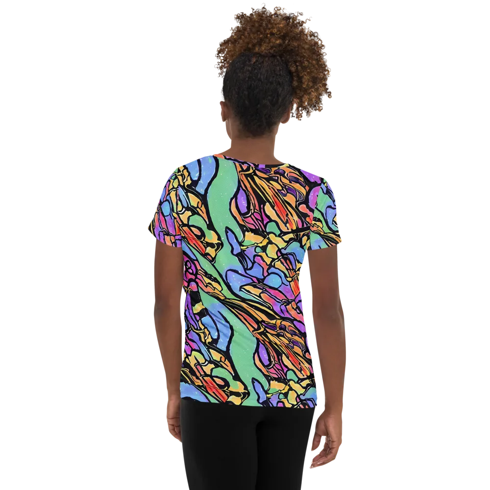 Kaleidoscope Flora on Women's Athletic T-Shirt — Back
