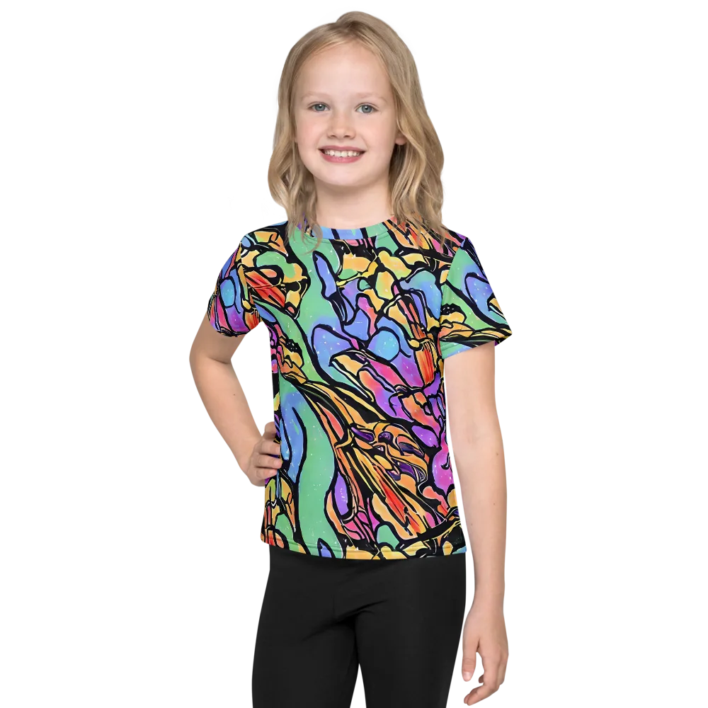 Kaleidoscope Flora on Kids Crew Neck T-Shirt — Front