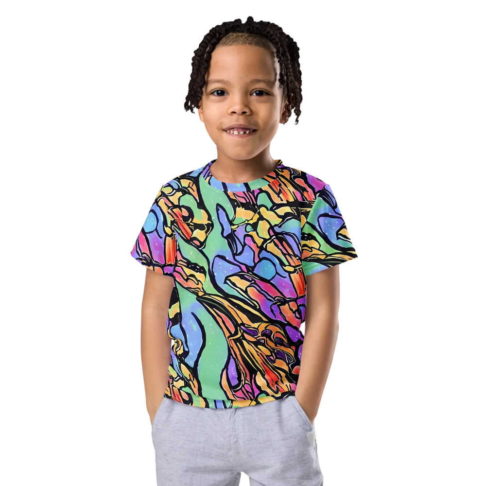 Kaleidoscope Flora on Kids Crew Neck T-Shirt — Front