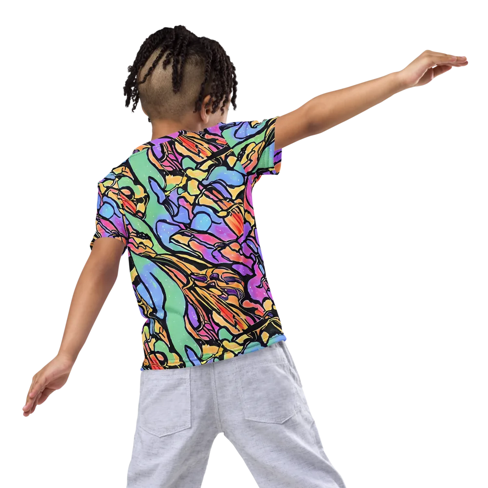 Kaleidoscope Flora on Kids Crew Neck T-Shirt — Back