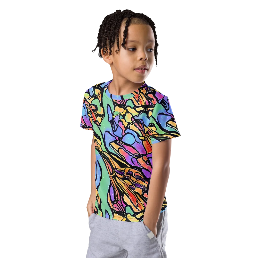 Kaleidoscope Flora on Kids Crew Neck T-Shirt — Left Front
