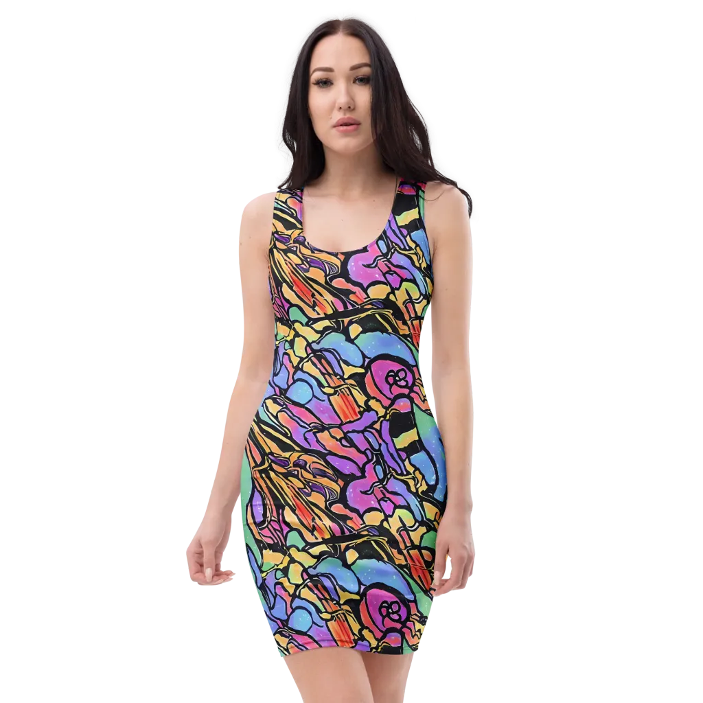Kaleidoscope Flora on Bodycon Dress — Front