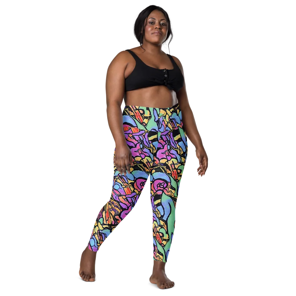 Kaleidoscope Flora on Leggings with Pockets — Front