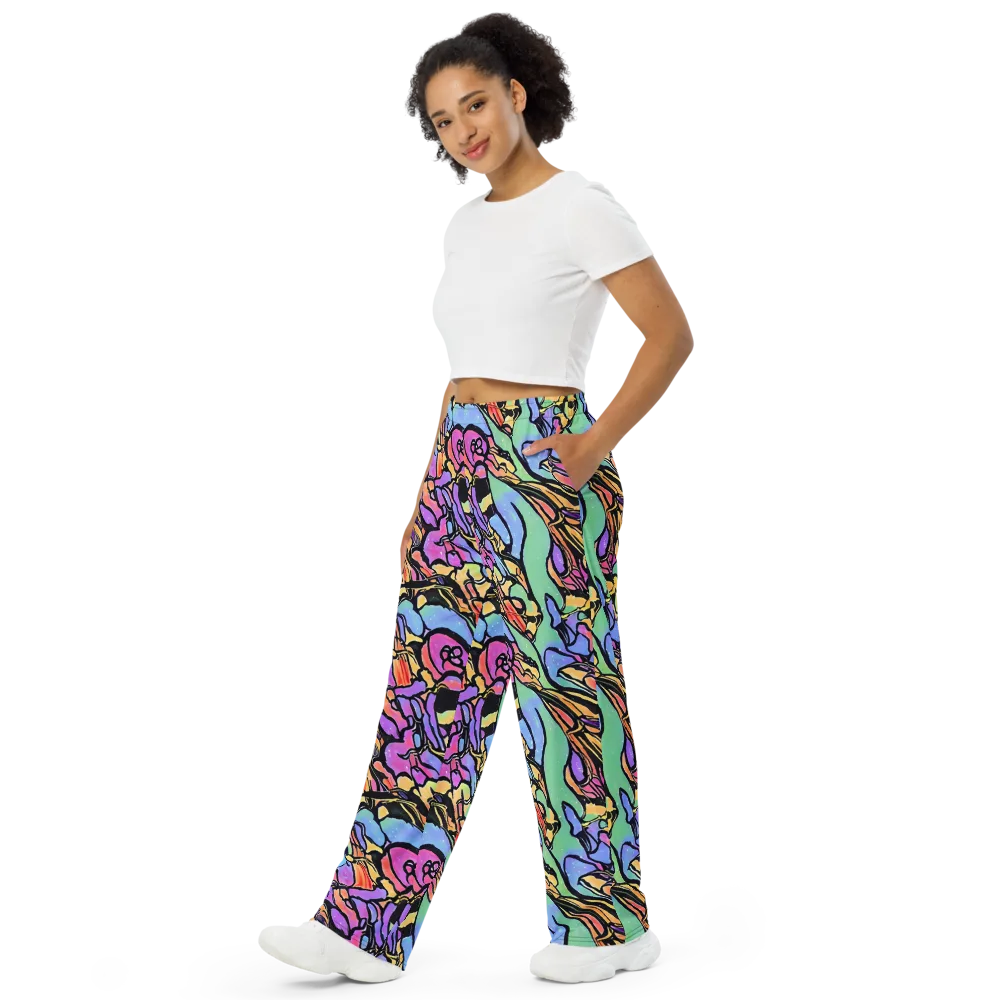 Kaleidoscope Flora on Wide-Leg Pants — Left Front