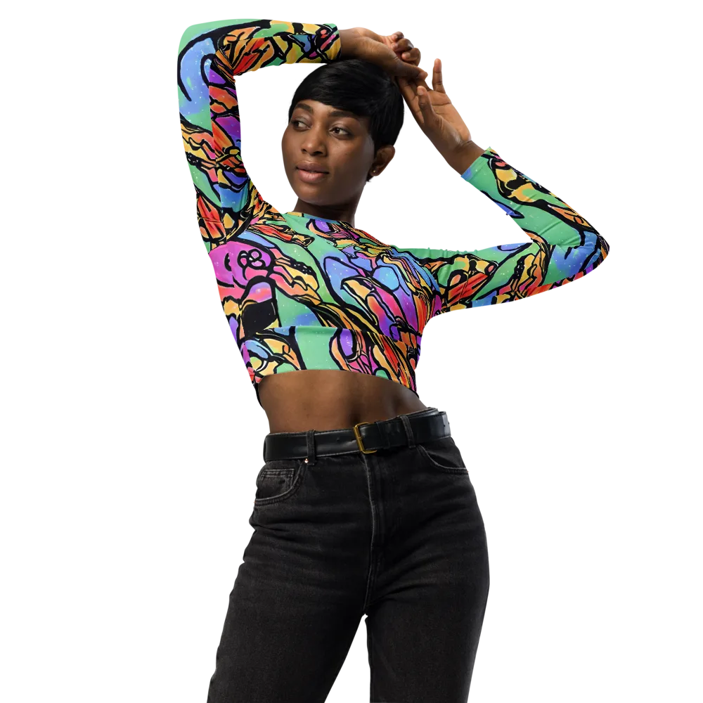 Kaleidoscope Flora on Long Sleeve Crop Top — Front