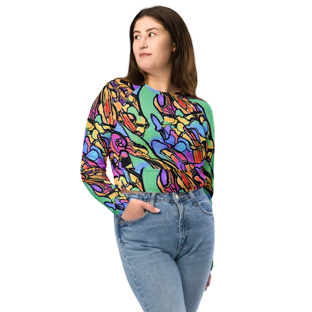 Kaleidoscope Flora on Long Sleeve Crop Top — Front