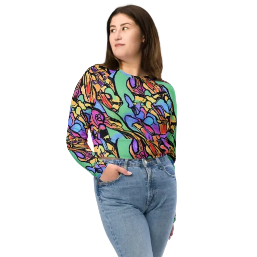 Kaleidoscope Flora on a Long Sleeve Crop Top