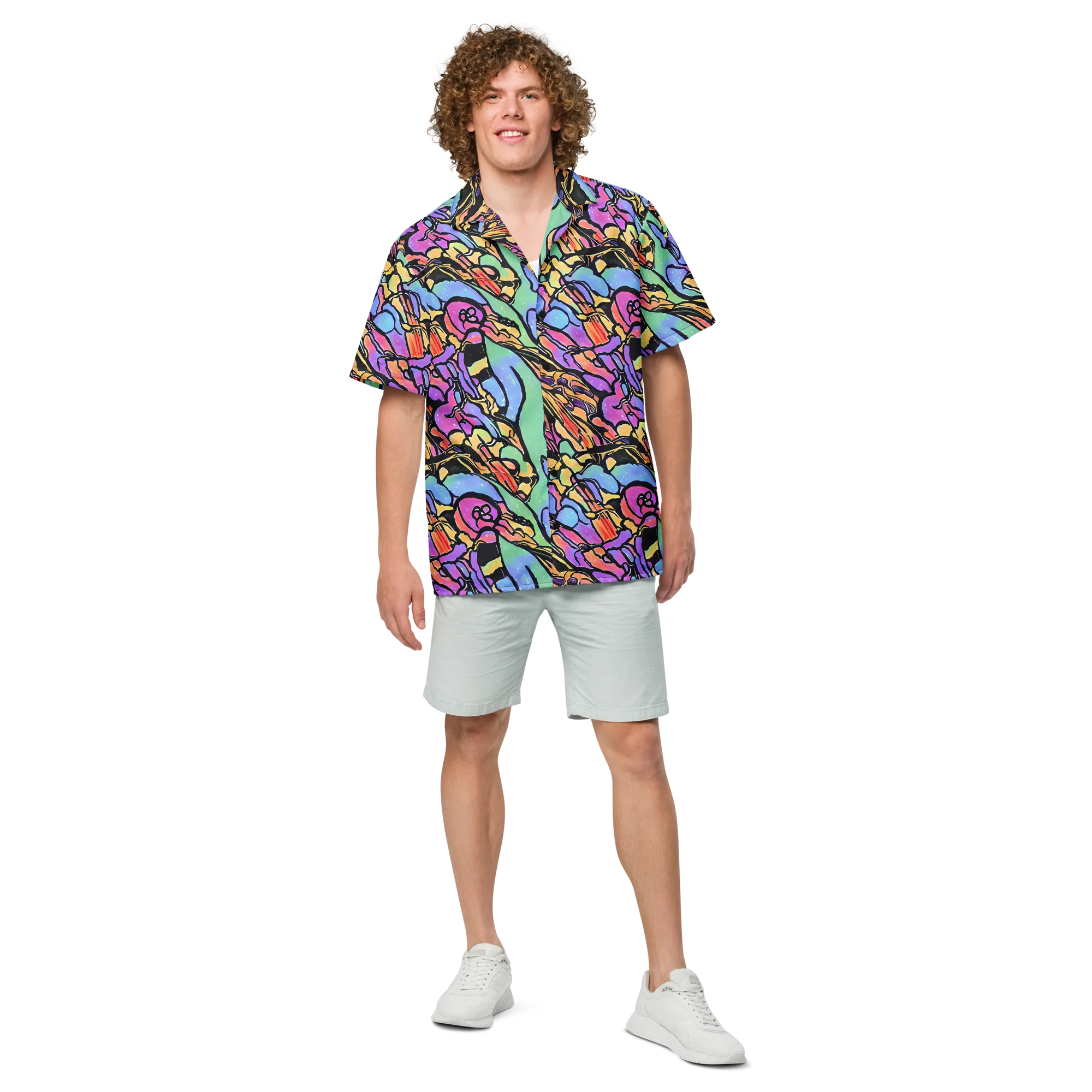 Kaleidoscope Flora on Button Shirt — Front