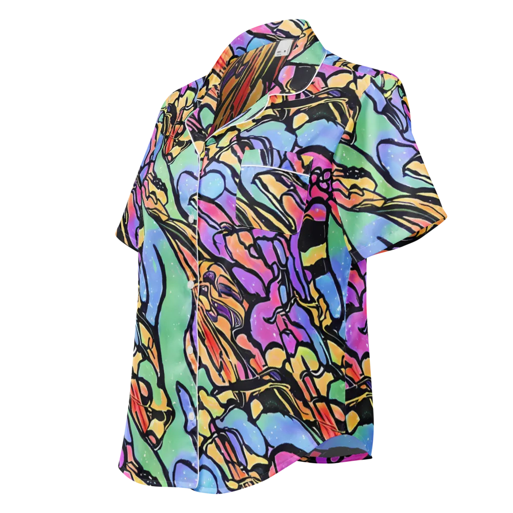 Kaleidoscope Flora on Women's Short Sleeve Pajama Top — Left Front