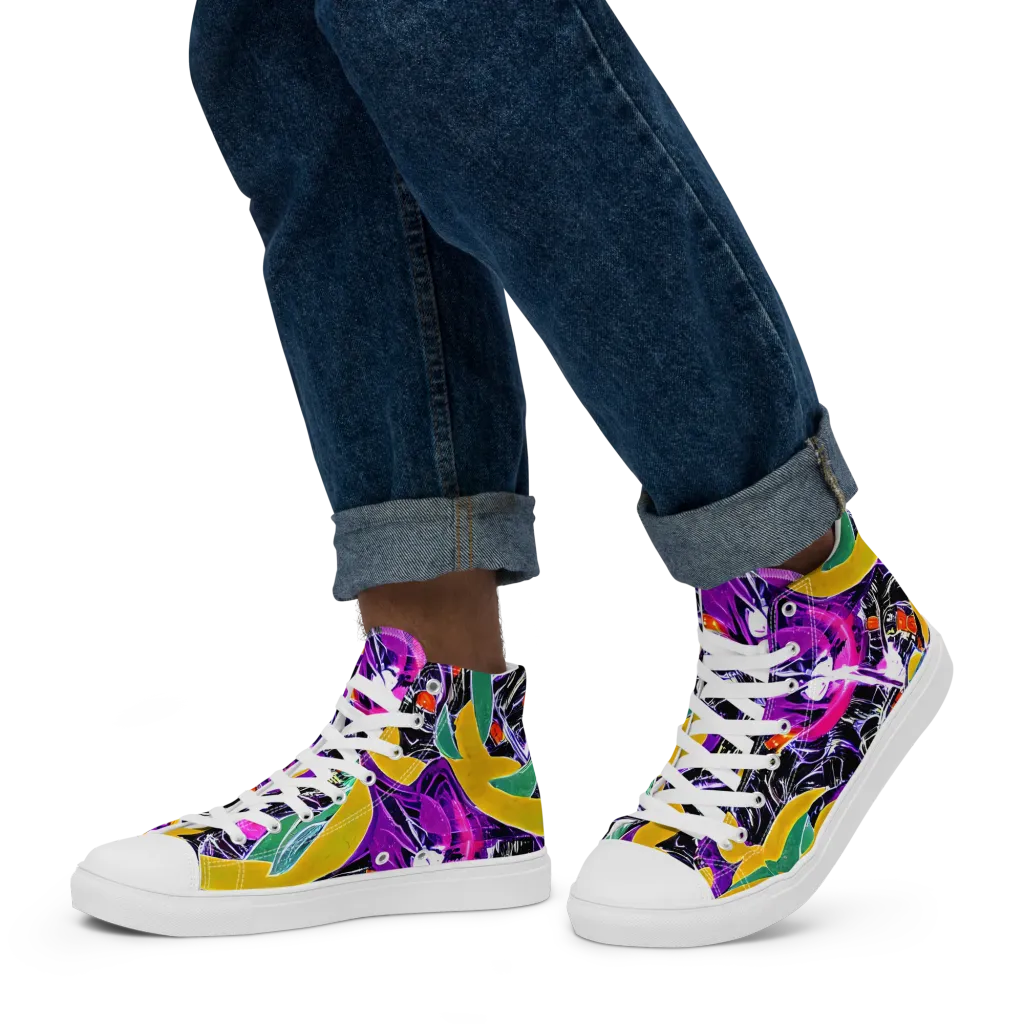 Lacquer Bloom on Men's High Top Canvas Shoes — Left