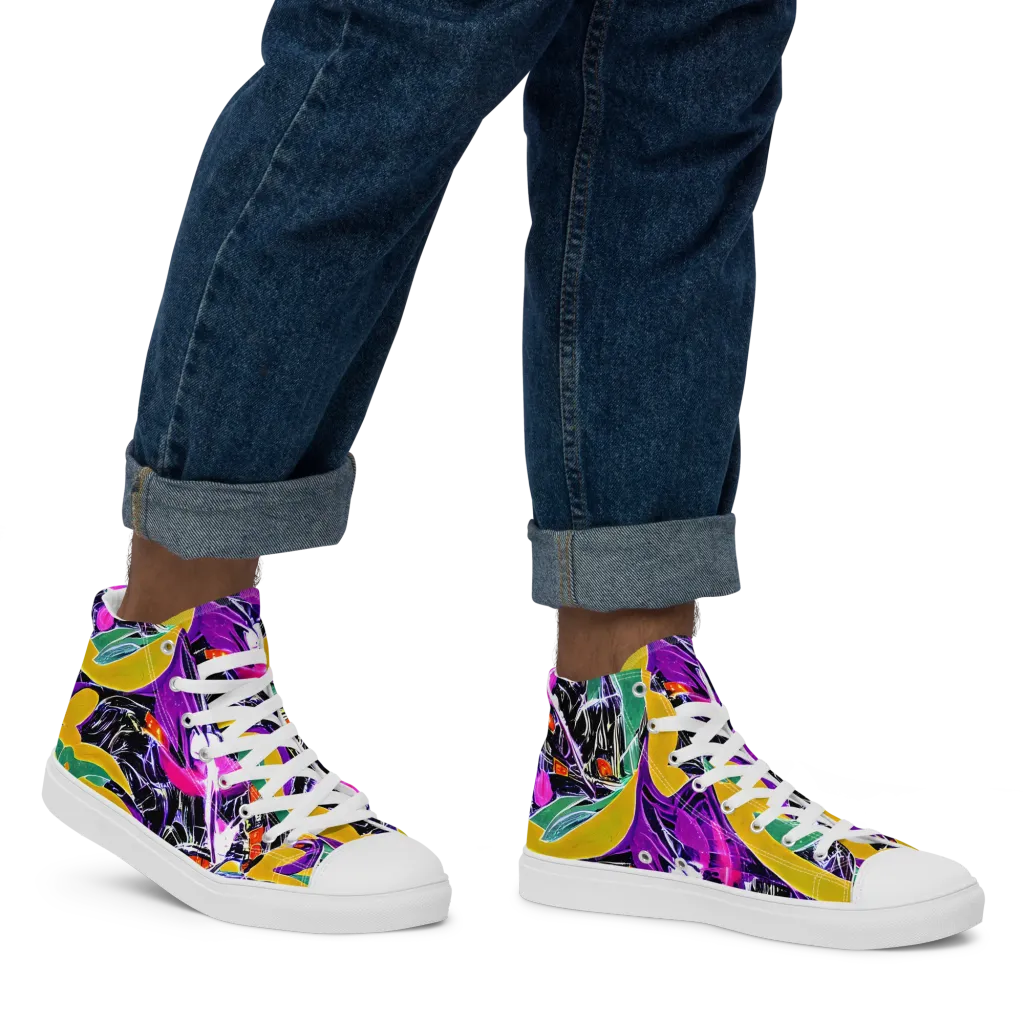 Lacquer Bloom on Men's High Top Canvas Shoes — Right