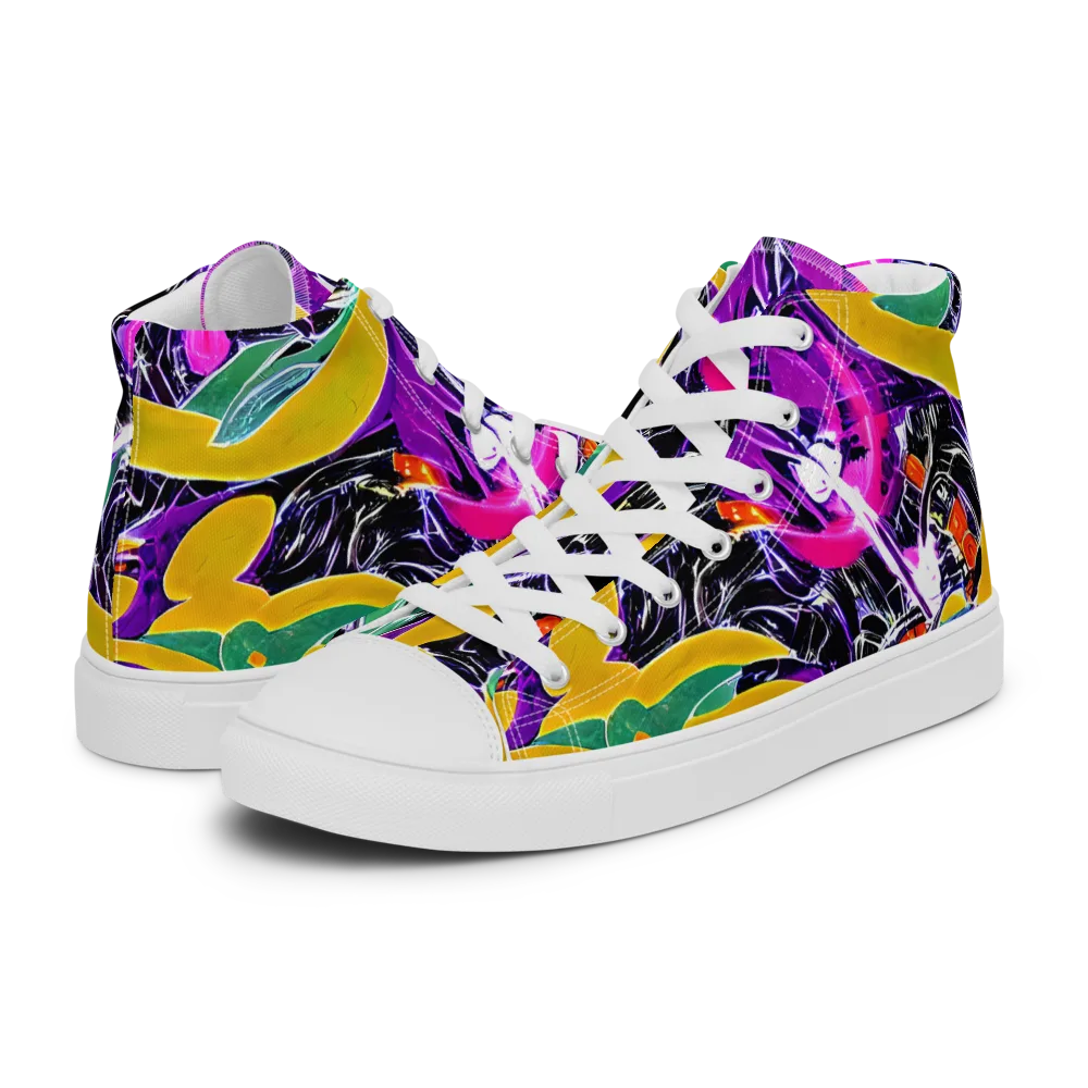 Lacquer Bloom on Women's High Top Canvas Shoes — Left