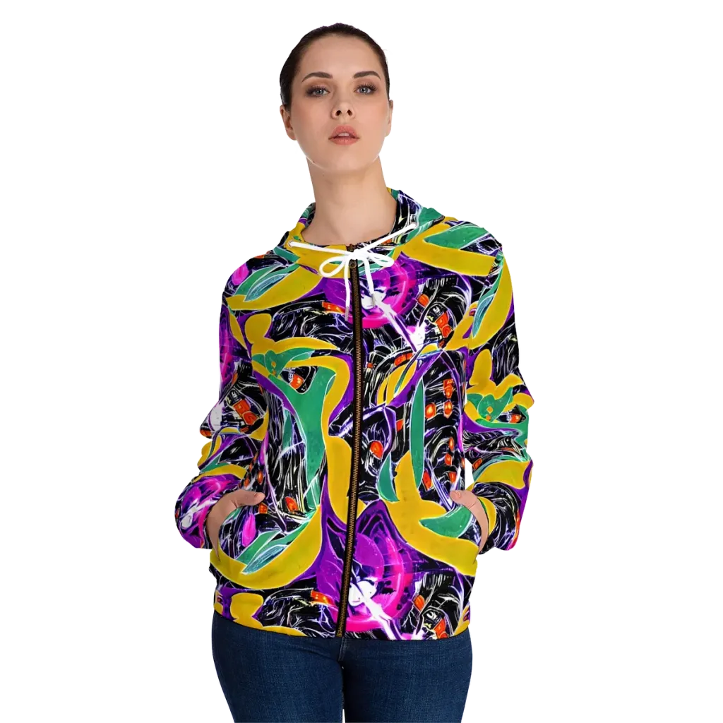 Lacquer Bloom on Women's Full-Zip Hoodie — Front On Person