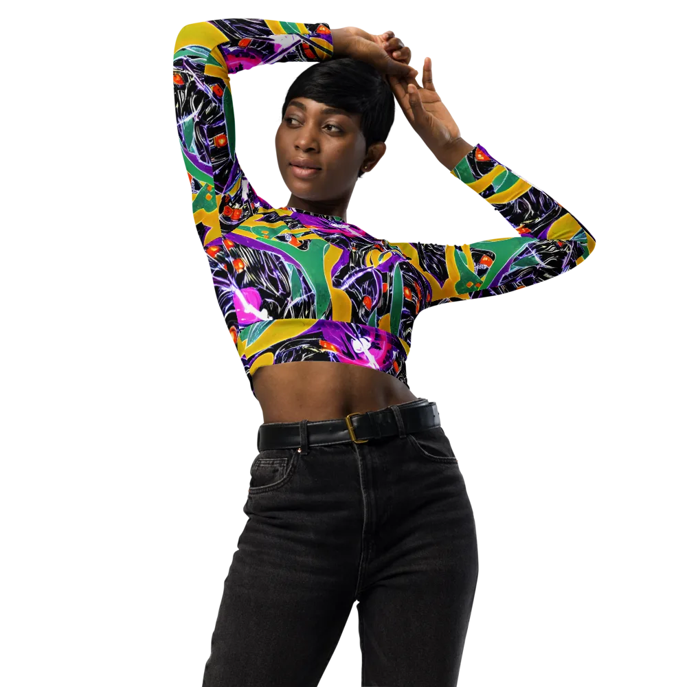 Lacquer Bloom on Long Sleeve Crop Top — Front