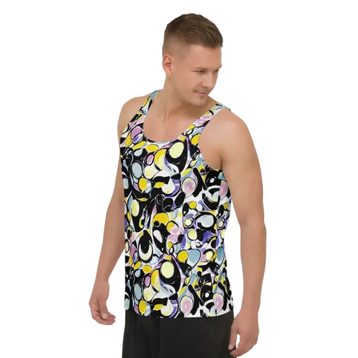 Electric Bubblegum on a Men's Tank Top