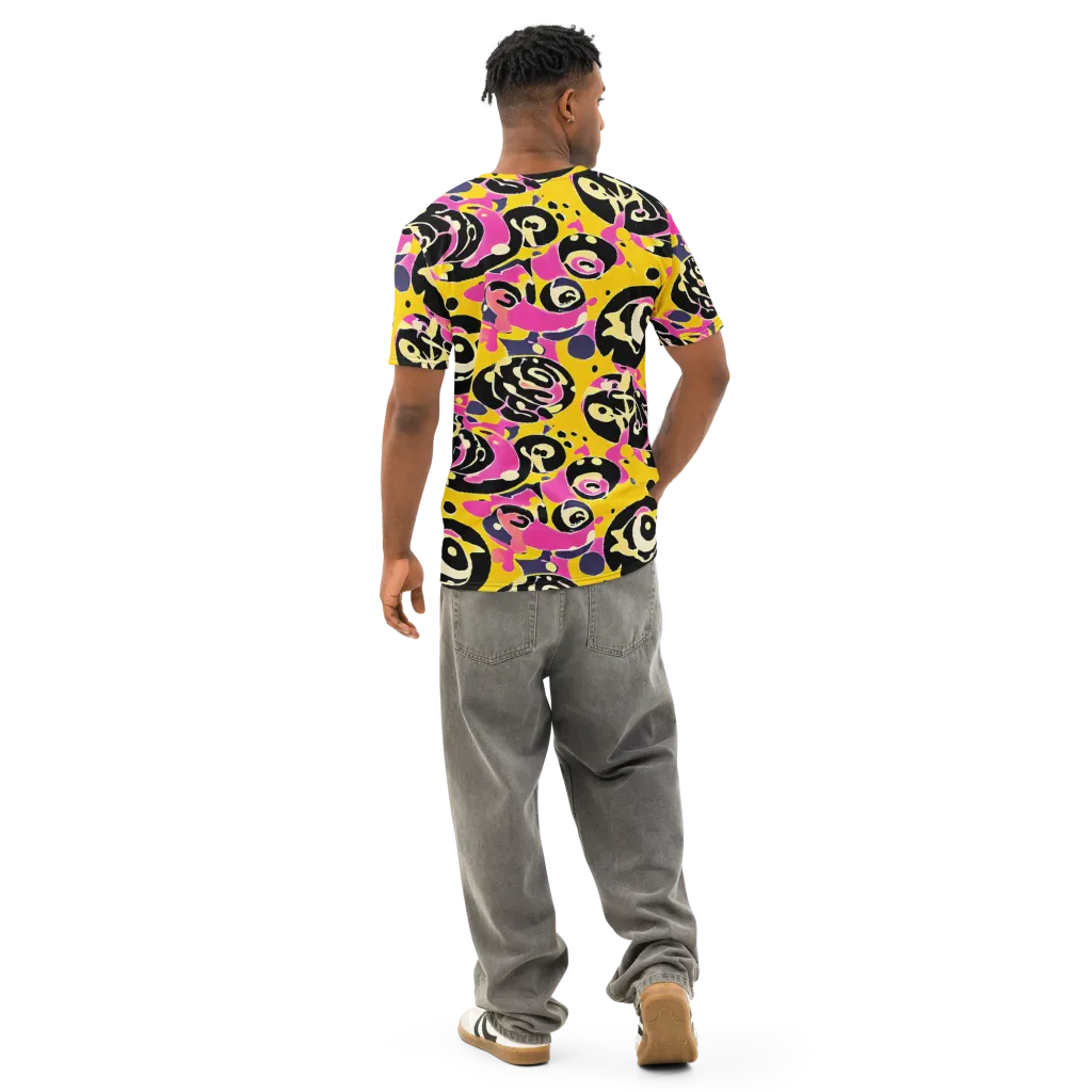 Neon Ink Parade on Men's Cotton Crew Neck T-Shirt — Back