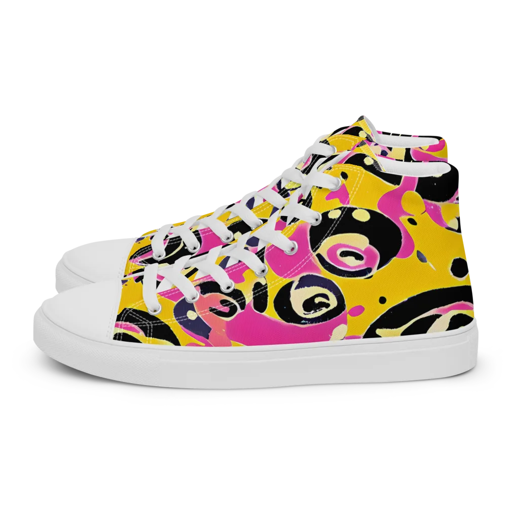 Neon Ink Parade on Men's High Top Canvas Shoes — Left