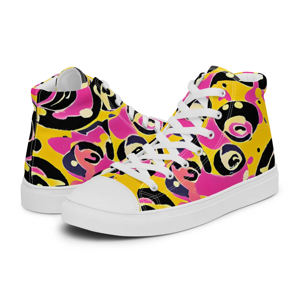 Neon Ink Parade on Men's High Top Canvas Shoes — Left