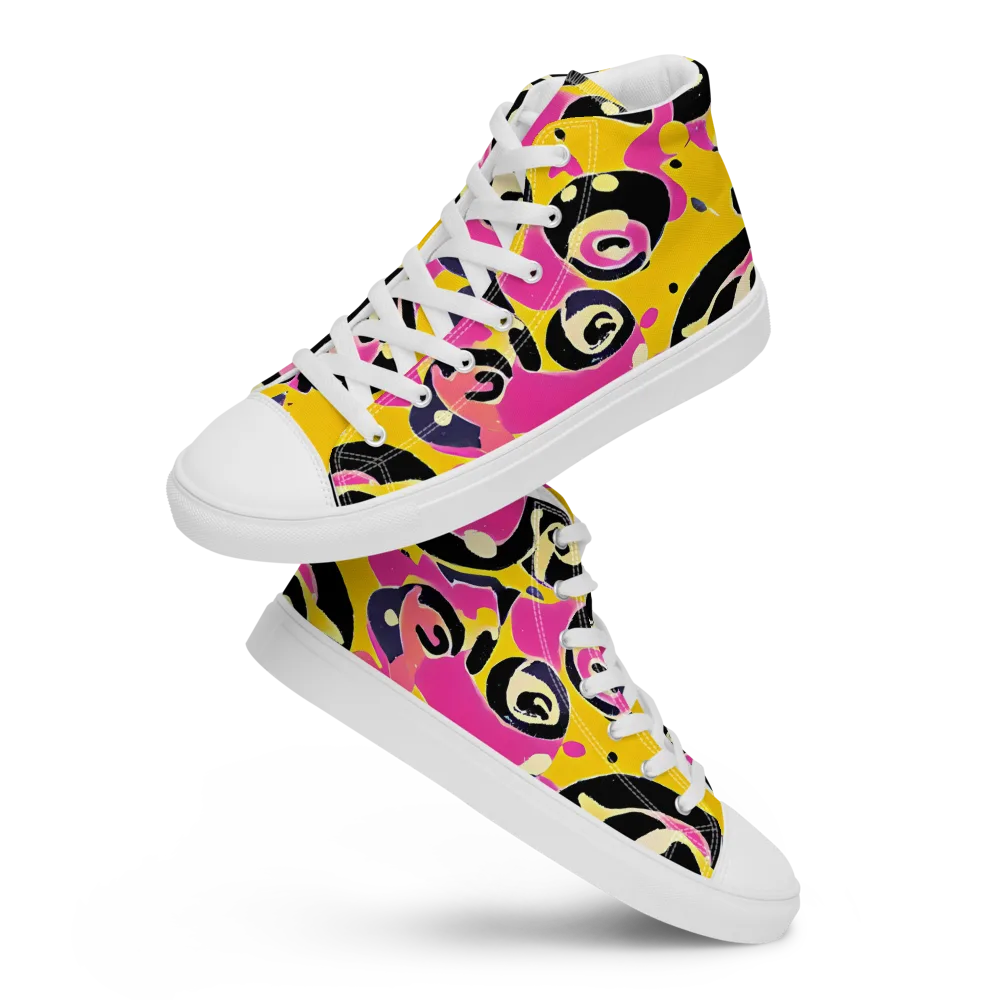 Neon Ink Parade on Men's High Top Canvas Shoes — Front