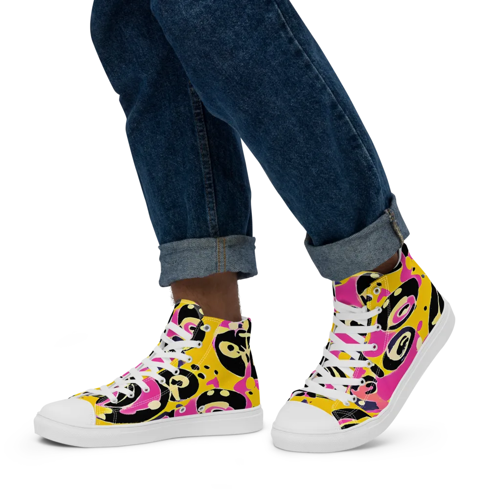 Neon Ink Parade on Men's High Top Canvas Shoes — Left