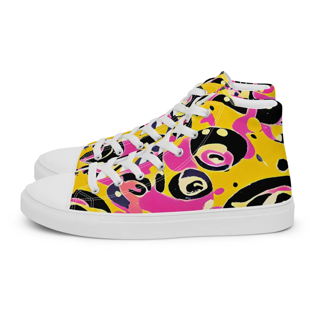 Neon Ink Parade on Women's High Top Canvas Shoes — Left