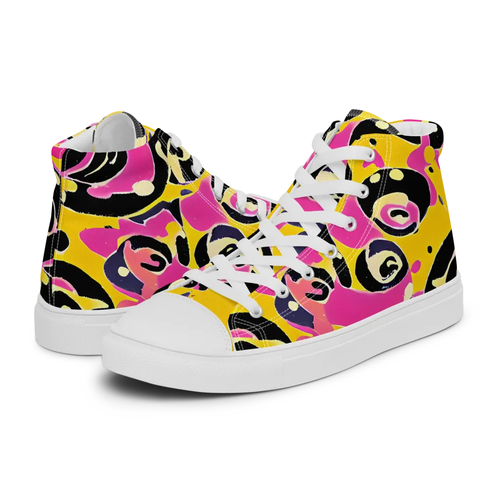 Neon Ink Parade on Women's High Top Canvas Shoes — Left