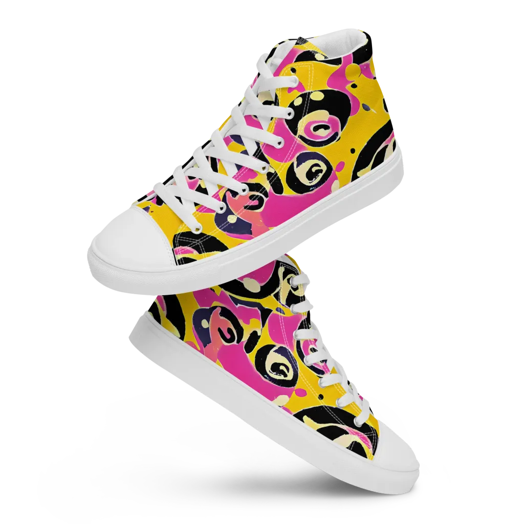 Neon Ink Parade on Women's High Top Canvas Shoes — Front