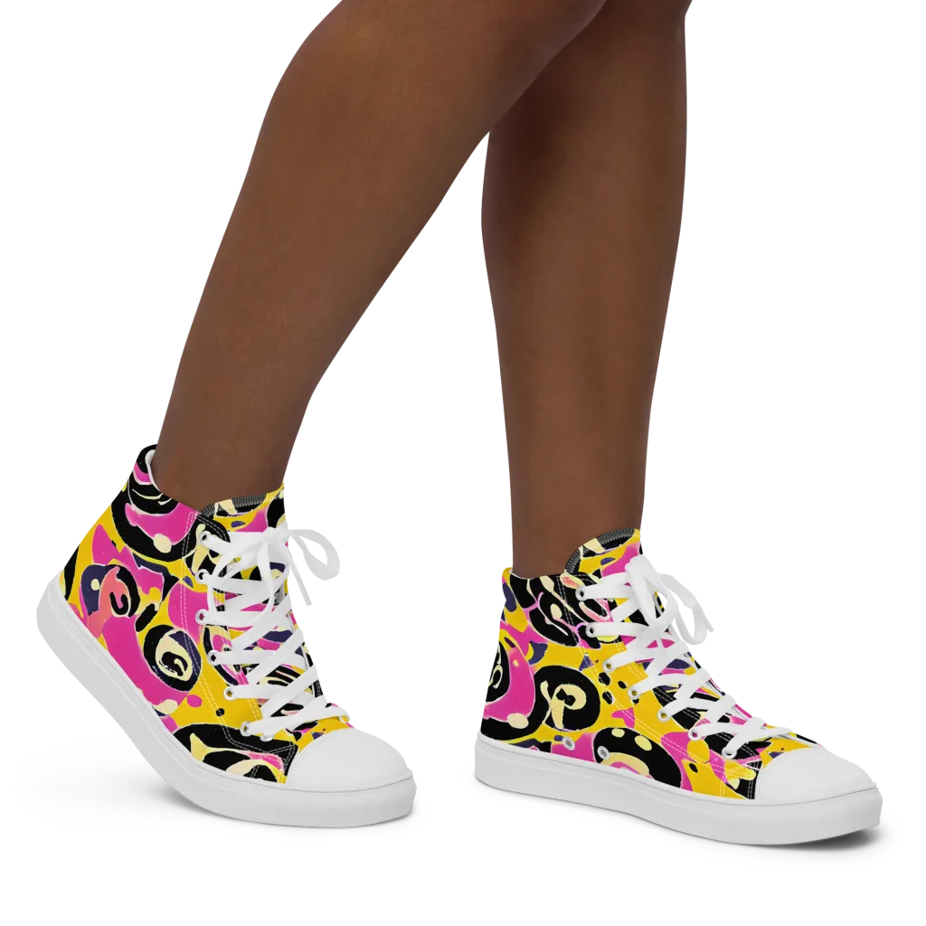 Neon Ink Parade on Women's High Top Canvas Shoes — Right