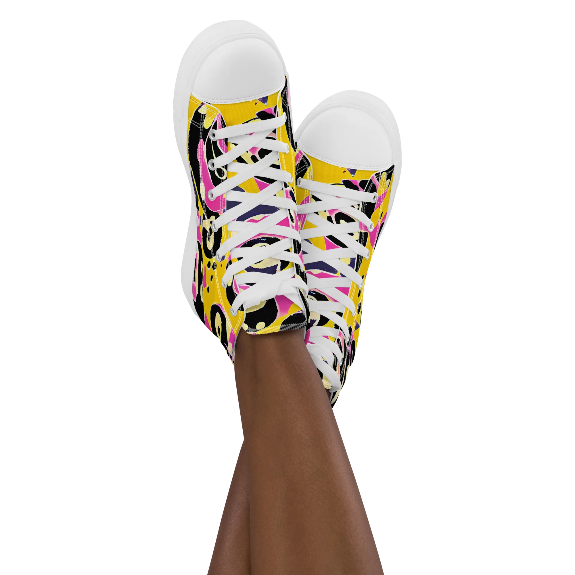 Neon Ink Parade on Women's High Top Canvas Shoes — Front