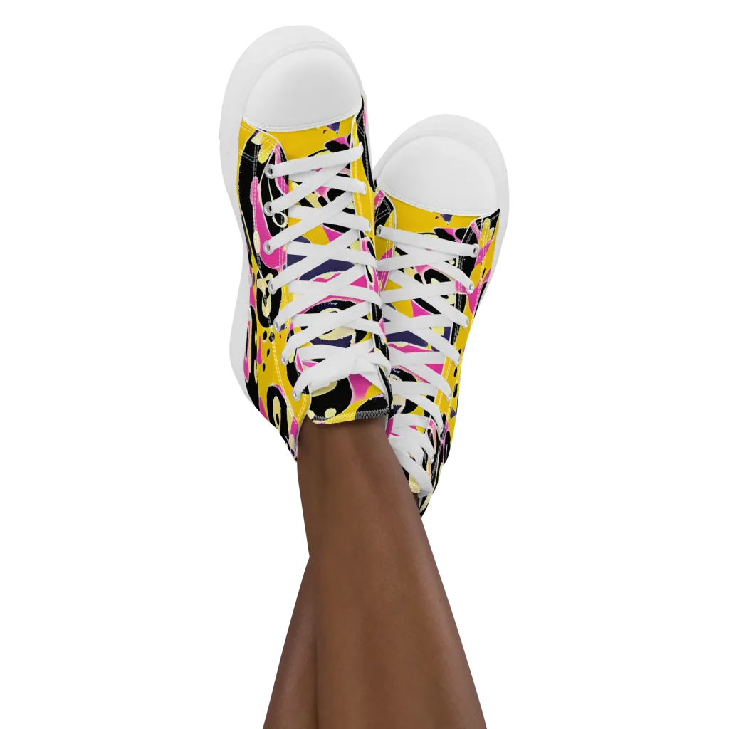Neon Ink Parade on Women's High Top Canvas Shoes — Front
