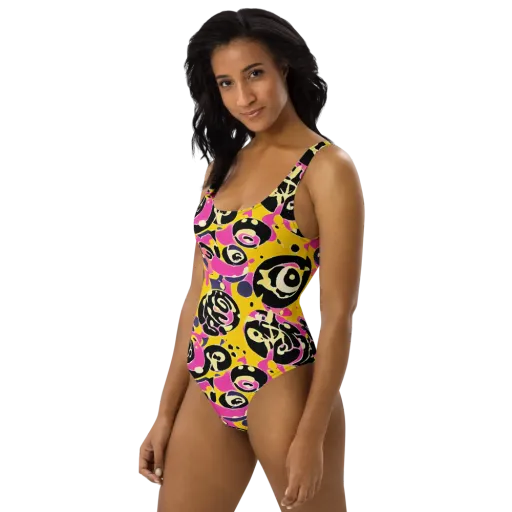 Neon Ink Parade on a One-Piece Swimsuit