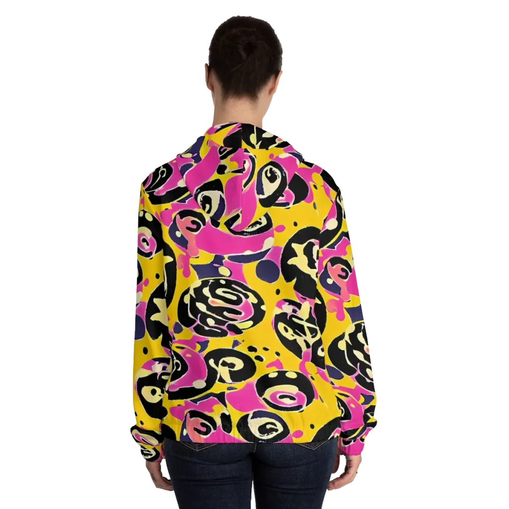 Neon Ink Parade on Women's Full-Zip Hoodie — Back On Person