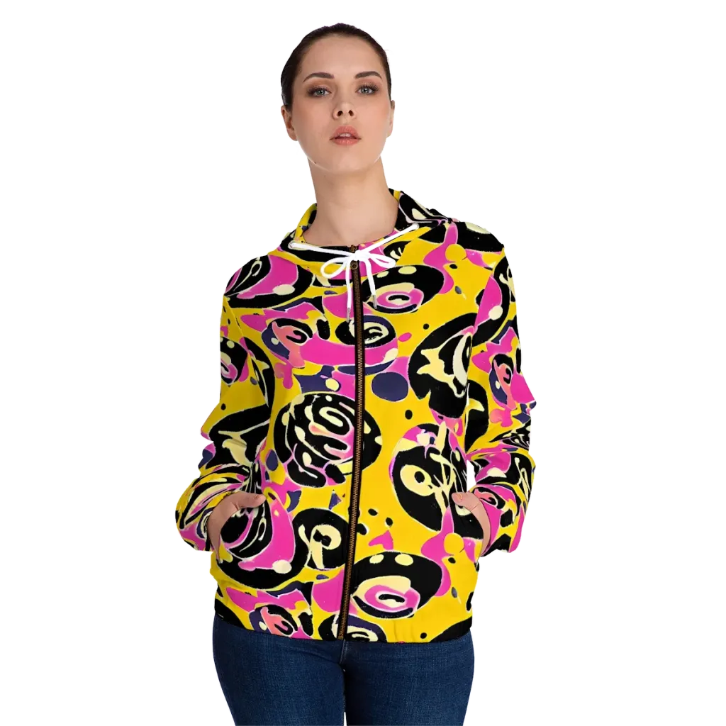 Neon Ink Parade on Women's Full-Zip Hoodie — Front On Person