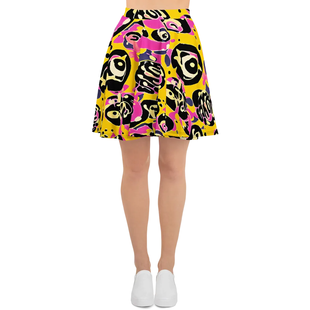 Neon Ink Parade on Skater Skirt — Front