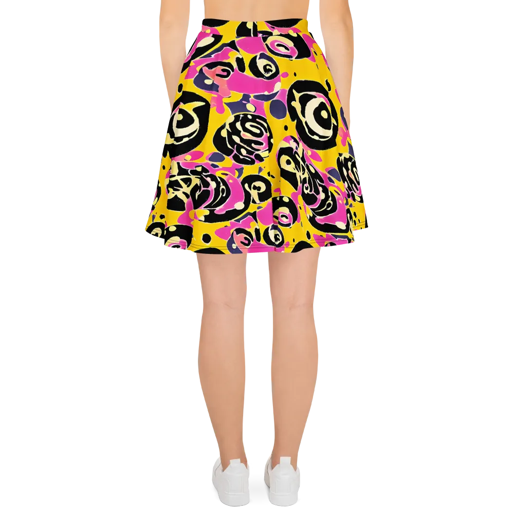 Neon Ink Parade on Skater Skirt — Back