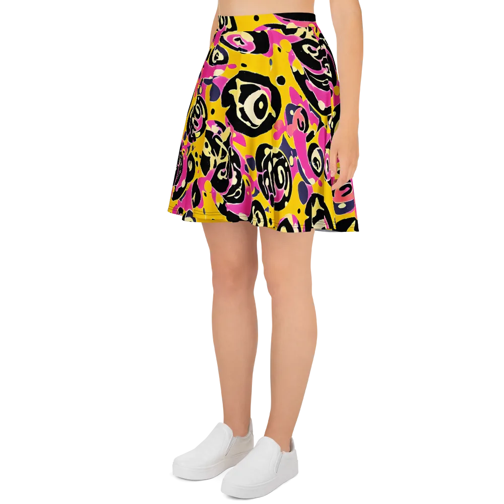 Neon Ink Parade on Skater Skirt — Left