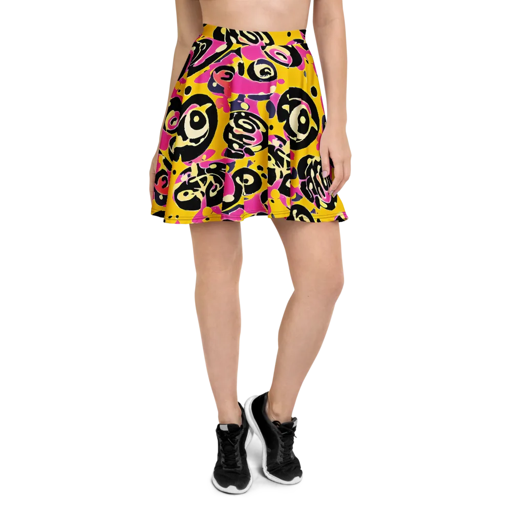Neon Ink Parade on Skater Skirt — Front