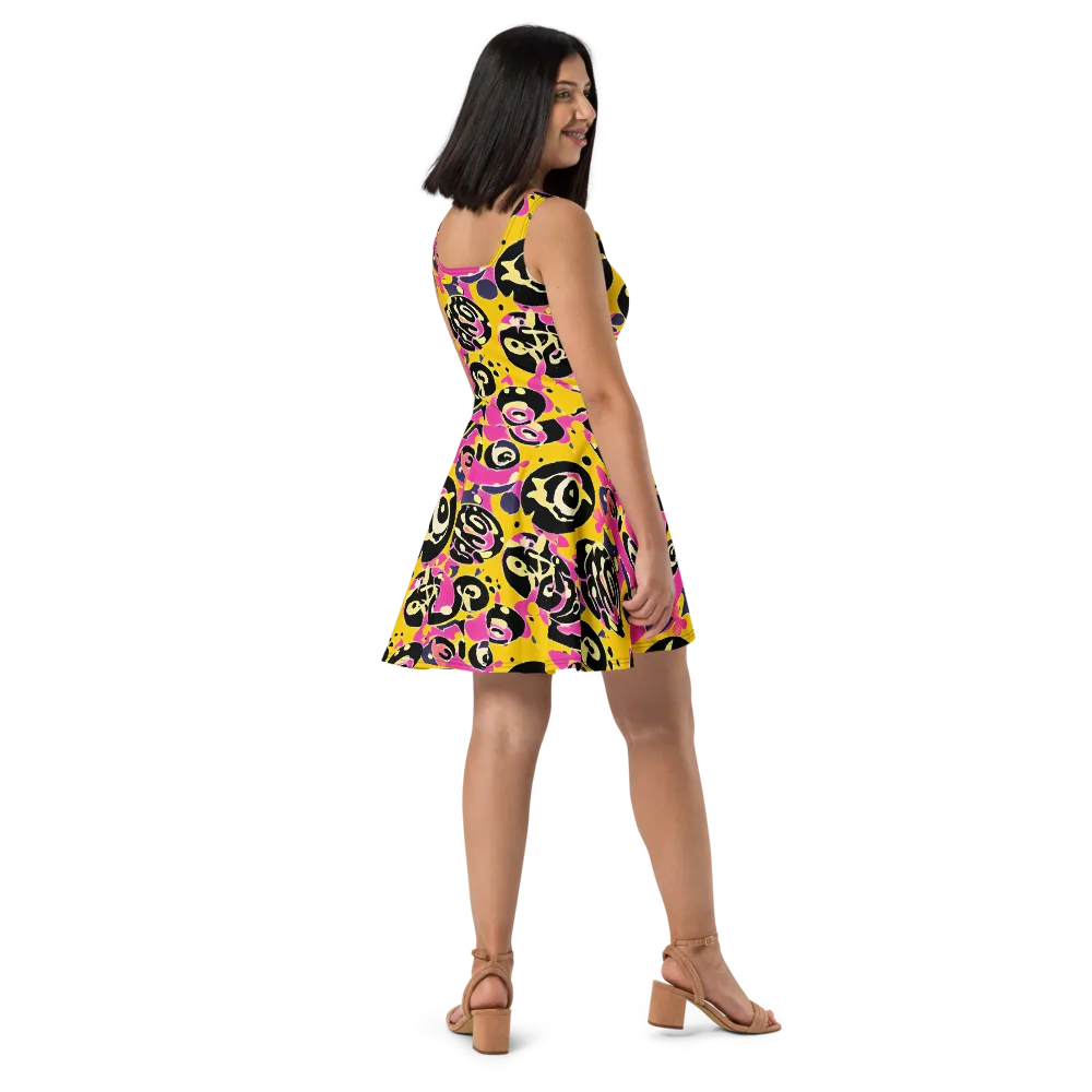 Neon Ink Parade on Skater Dress — Right