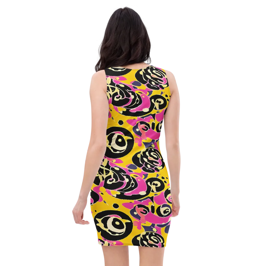 Neon Ink Parade on Bodycon Dress — Back