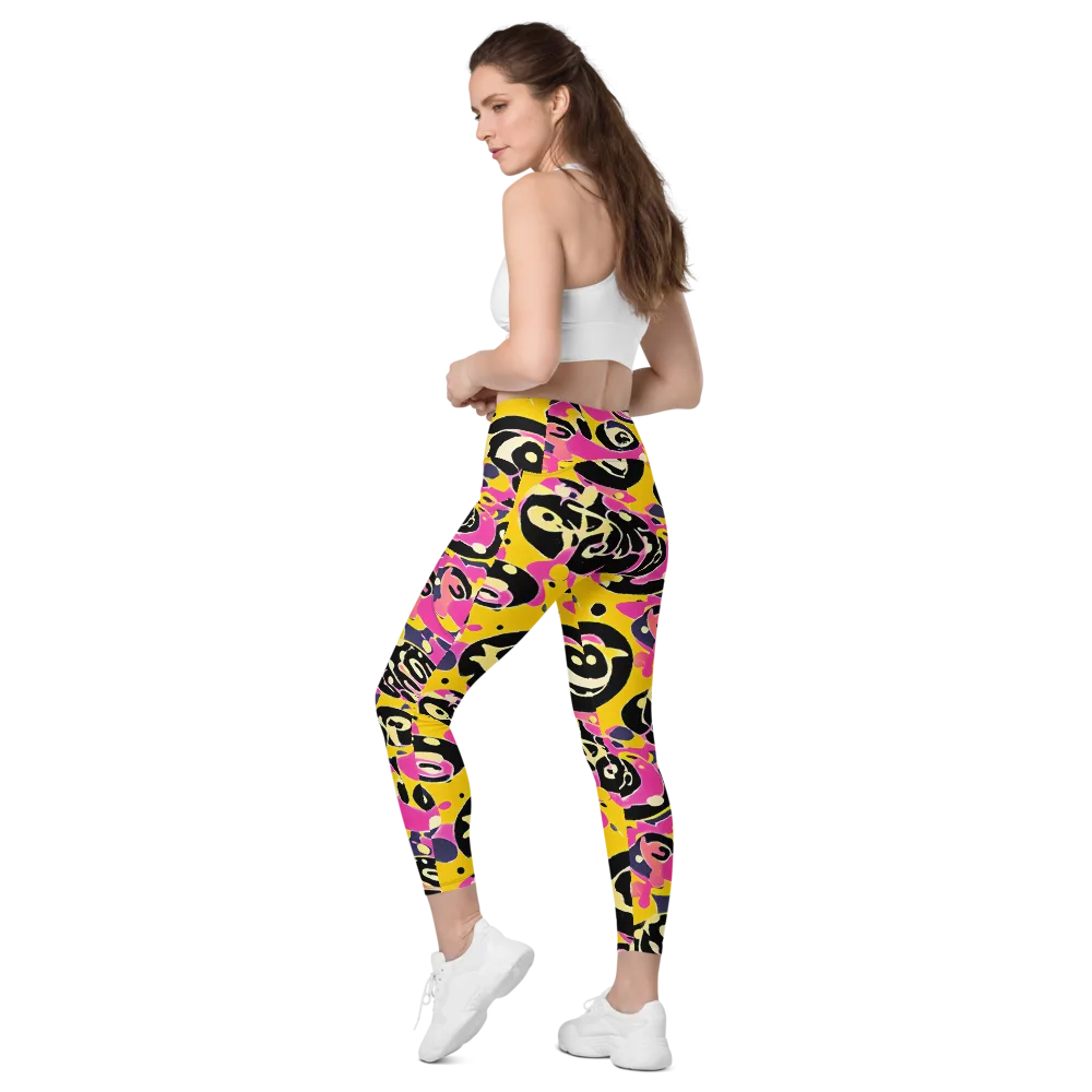 Neon Ink Parade on Leggings with Pockets — Left Back
