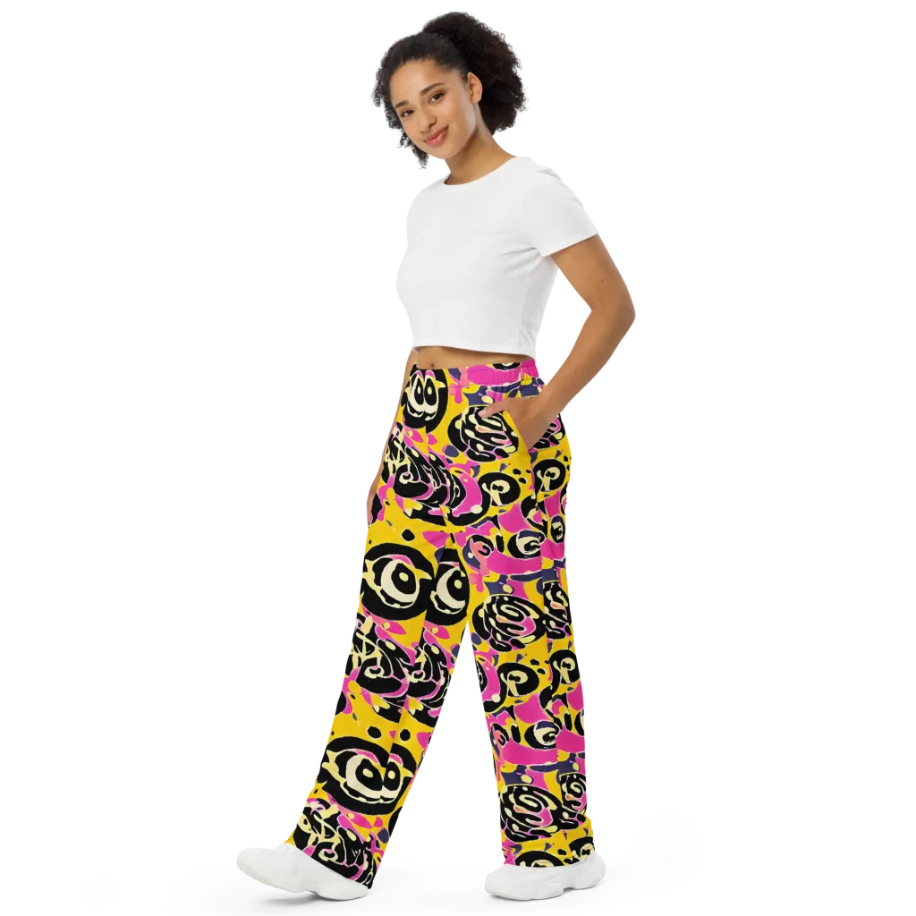 Neon Ink Parade on Wide-Leg Pants — Left Front