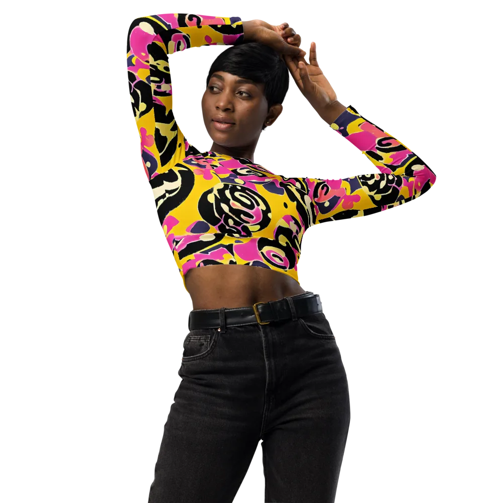Neon Ink Parade on Long Sleeve Crop Top — Front