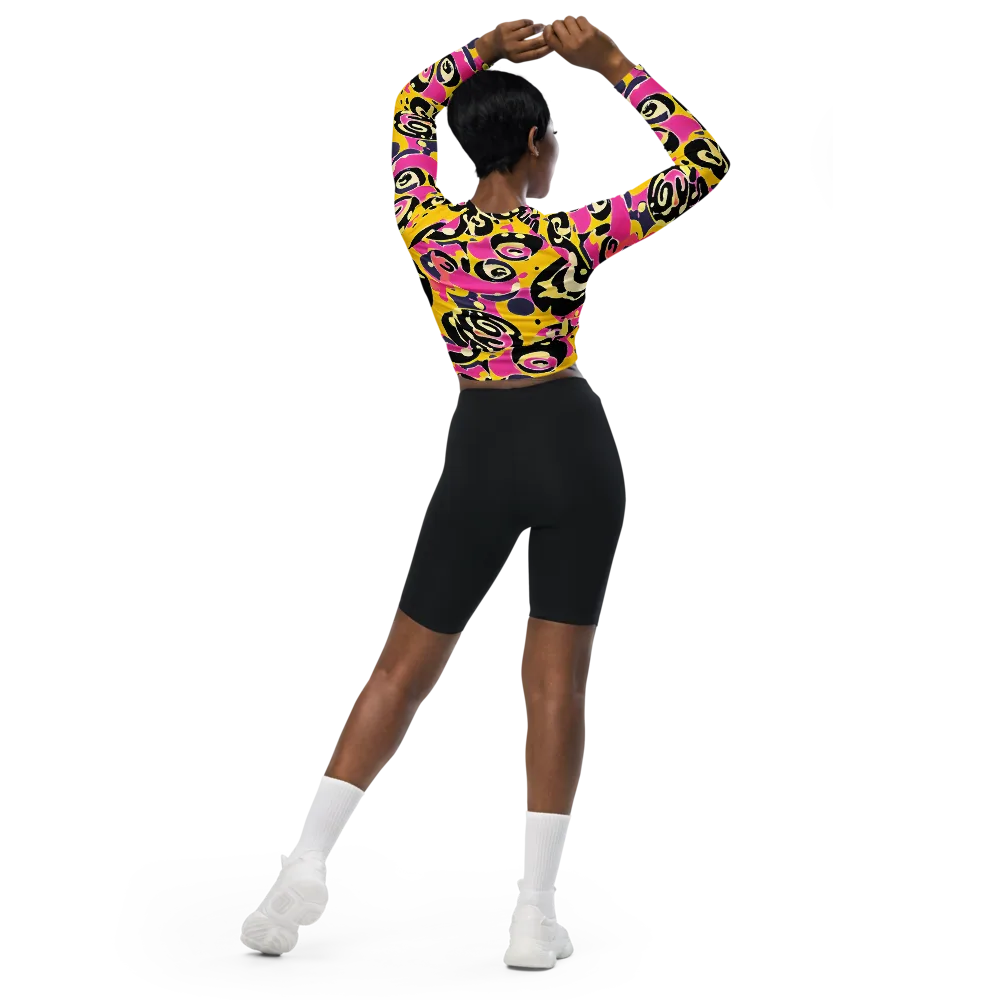 Neon Ink Parade on Long Sleeve Crop Top — Back