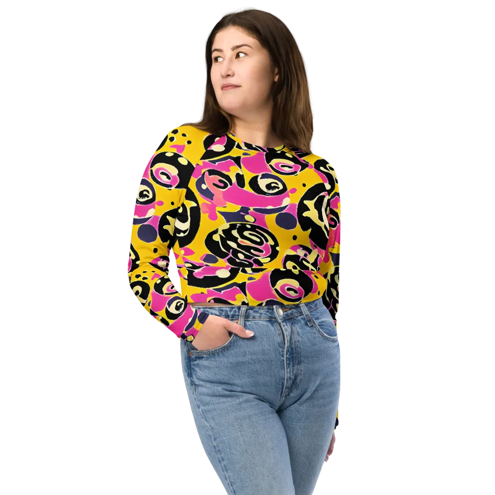 Neon Ink Parade on Long Sleeve Crop Top — Front