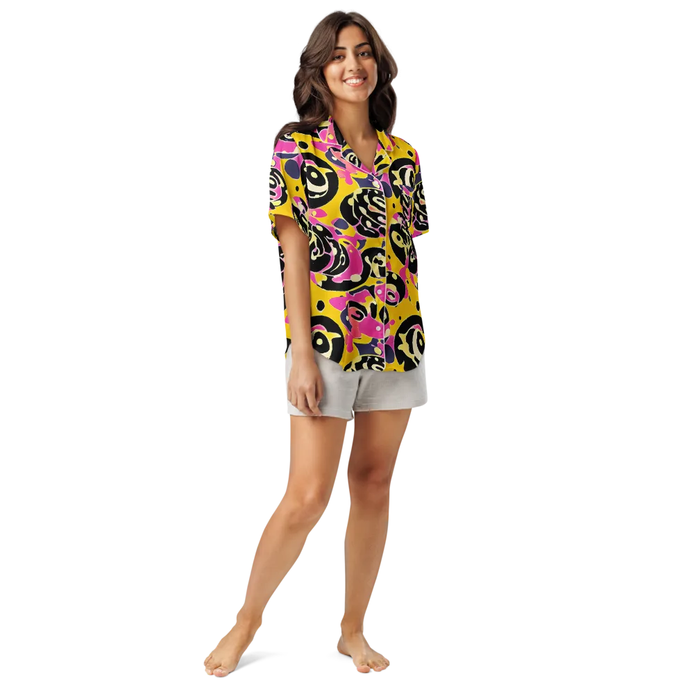 Neon Ink Parade on Women's Short Sleeve Pajama Top — Front