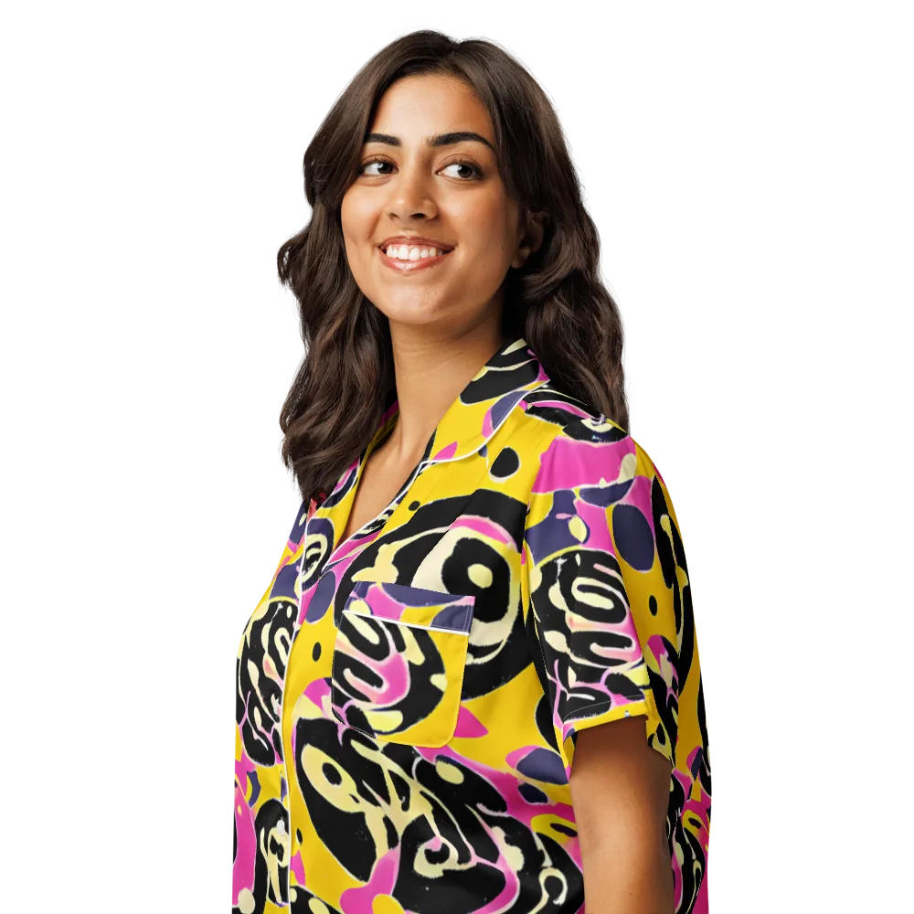 Neon Ink Parade on Women's Short Sleeve Pajama Top — Left Front
