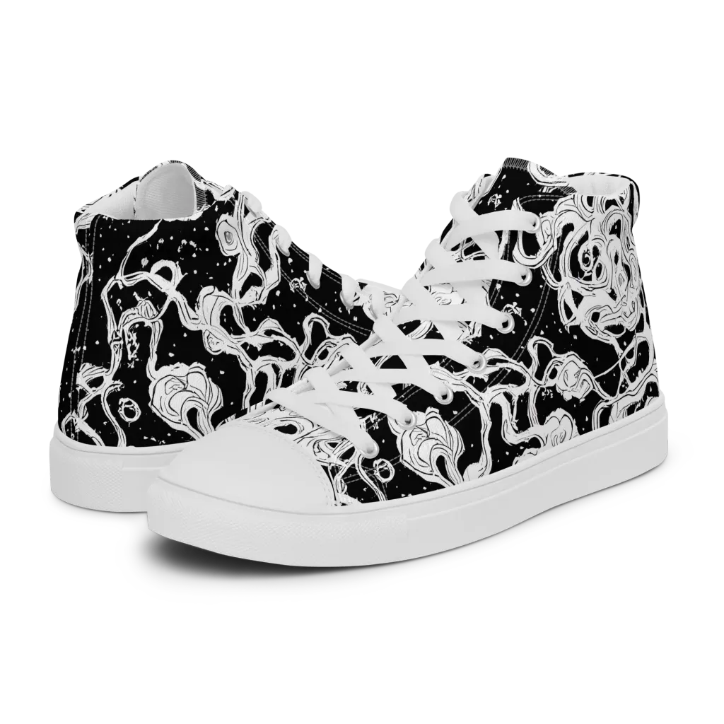 Inkstorm Ribbons on Men's High Top Canvas Shoes — Left
