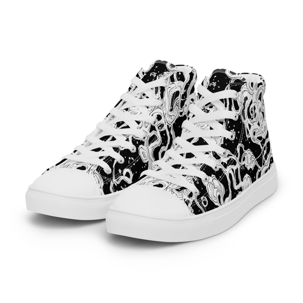 Inkstorm Ribbons on Women's High Top Canvas Shoes — Left Front