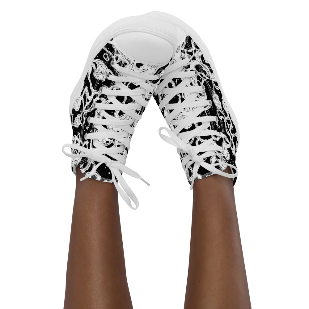 Inkstorm Ribbons on Women's High Top Canvas Shoes — Front