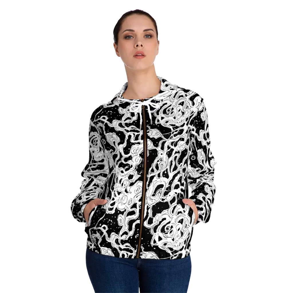 Inkstorm Ribbons on Women's Full-Zip Hoodie — Front On Person